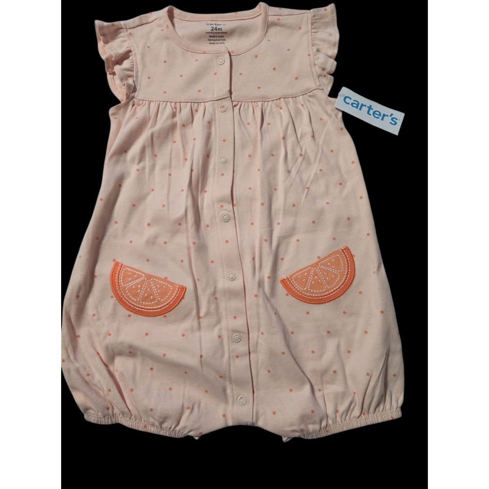 Carters Baby Girl 24M Orange Polka Dot Fruit Slice Bubble Romper NWT